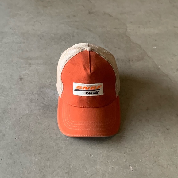 BNSF Railway Trucker Cobra Mesh Orange/Cream Lightweight Velcro Back Cap/Hat